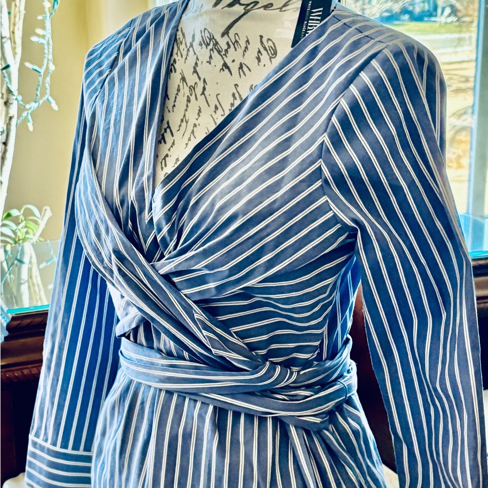 WHBM Blue & White Striped Blouse with a side zipper